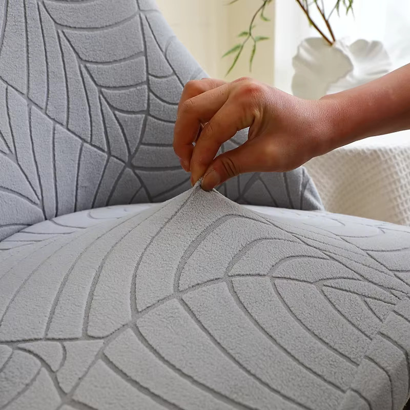 WANERQU Elastische Esszimmer-Stuhlbezüge mit Blättermuster in Grau, Jacquard-Stuhlhussen für gebogene Sessel - Bild 4