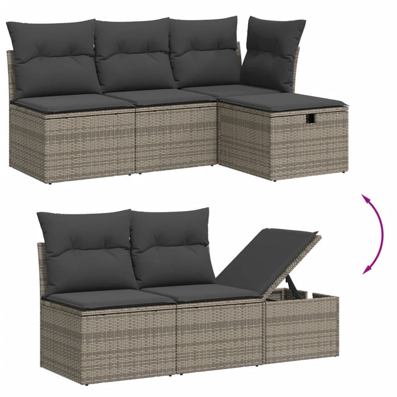 vidaXL 5-tlg Garten-Sofagarnitur in L-Form mit Kissen und Ottoman, Grau, Poly Rattan und Metallgestell - Bild 3
