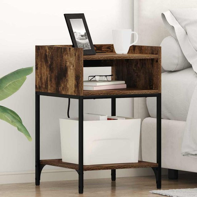 VIDAXL Nachttisch Set aus 2 Stück in geräuchertem Eichen-Design mit Regal, Farbe Braun, B/T/H: 40 x 40 x 61 cm - Bild 1