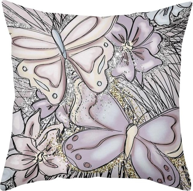 Dekorativer Kissenbezug mit Blumen- und Schmetterlingsmuster von Shunika Chen, Polyester, B/B: 18 x 18 cm - Bild 1