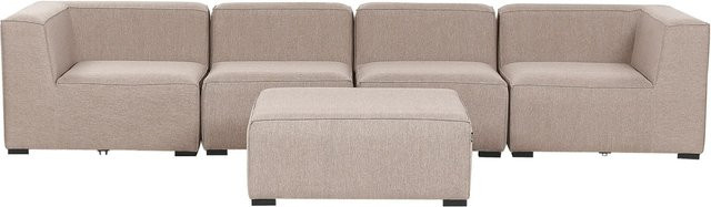Beliani Lounge Set AREZZO in Sandbeige mit Polsterung und Ottomane, U-Form, minimalistisches Design aus Metall und UV-beständigem Polyester - Bild 1
