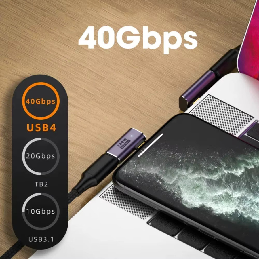 NNBILI USB-C OTG Adapter mit 240W Schnellladefunktion, USB4.0 40Gbps Datenkonverter für 8K 60Hz, 90/180 Grad Winkeladapter - Bild 2