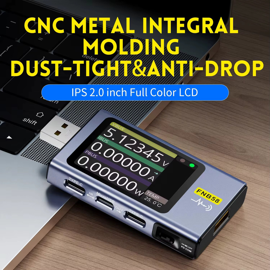 FNIRSI FNB58 USB-Tester zur Messung von Spannung, Strom und Leistung mit Typ-C Schnellladungsprotokoll-Erkennung sowie Kapazitäts- und Rippelmessung - Bild 4