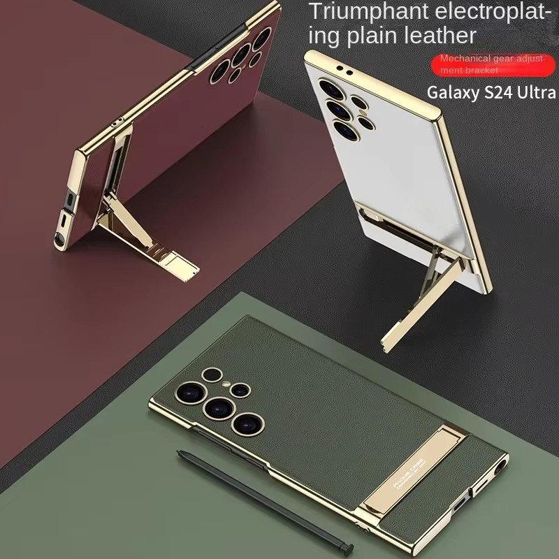 Stoßfeste Glattleder-Schutzhülle mit Halterung für Samsung Galaxy S26 Ultra in Schwarz oder Weiß - Bild 3