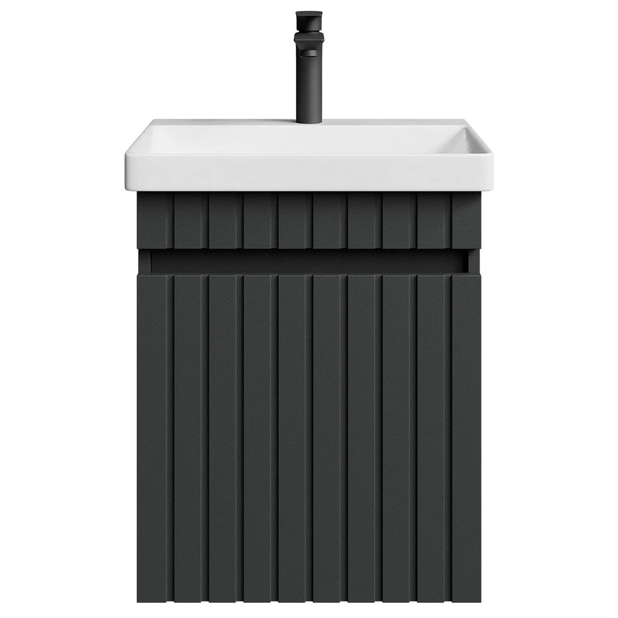 Planetmöbel COSMIA Waschtisch Anthrazit Matt mit Keramikwaschbecken und Schublade, Armatur Matt Schwarz, Breite: 50 cm - Bild 2