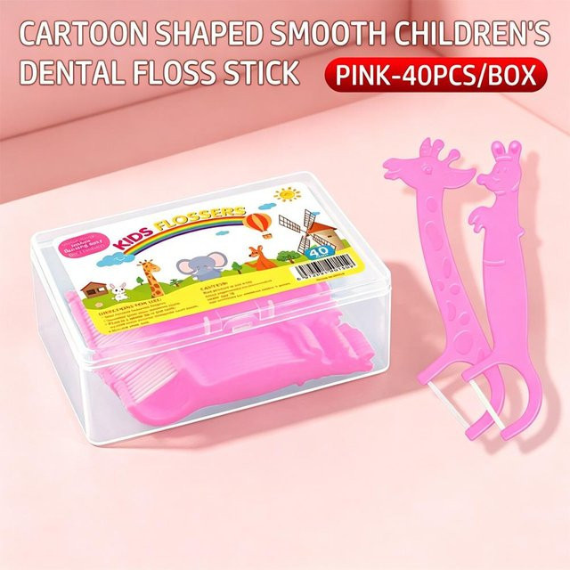 Binchi Outdoor Equipment Kinder Cartoon Zahnseide Stäbchen, 40 Stück, Rosa - Bild 1