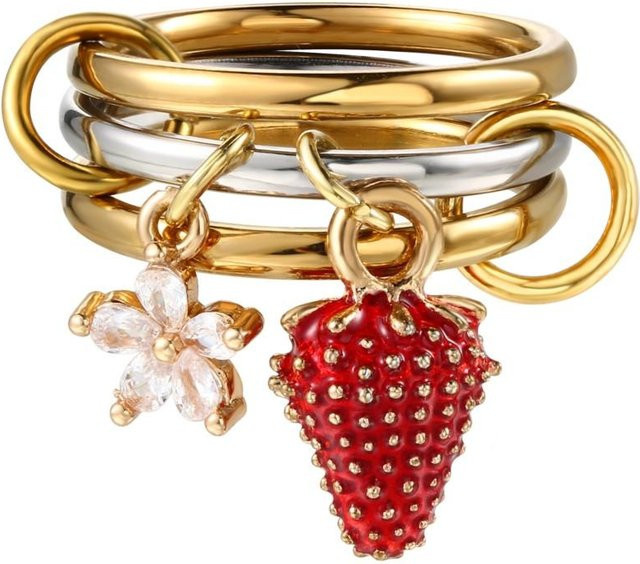 Ring Set Edelstahl, Gold, Zirkonia, Damen - Bild 1