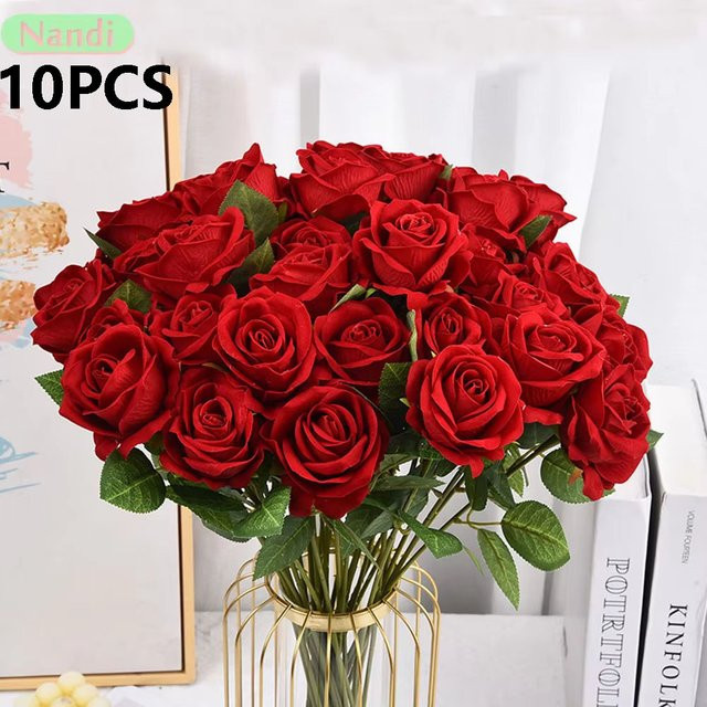 10 Stück künstliche Samt-Rosen von NANDI in Rot und Blau für deine Hochzeits-, Party- und Tischdekoration - Bild 1