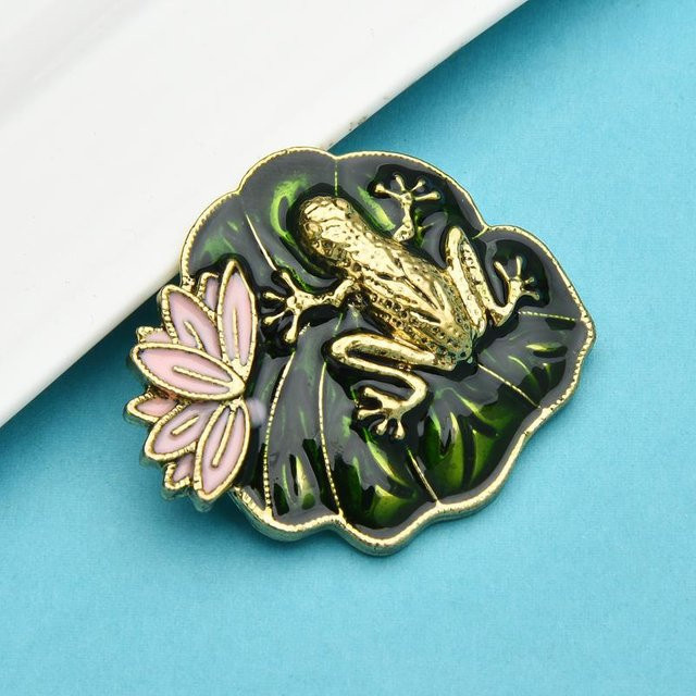 YIRAN Jewelry Brosche Lotus-Frosch, Emaille, Damen, beige - Bild 1