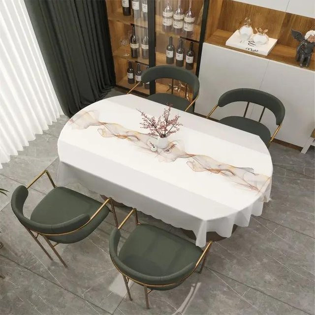 Ovale Esstischdecke von Super Six aus PVC, wasserdicht und ölbeständig, Farbe: Weiß, B x L: 100 x 160 cm - Bild 1