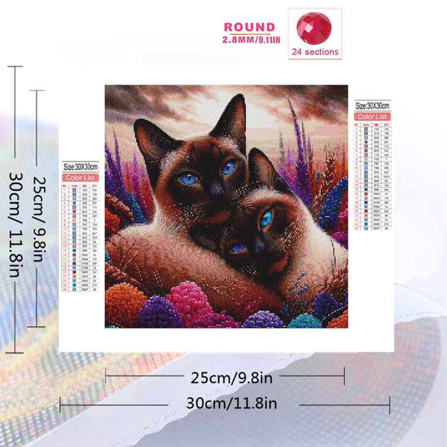 Momoart 5D DIY Diamantmalerei Katze als Acryl-Bastelset mit bunten Strasssteinen, B/H: 20 x 20 cm - Bild 2