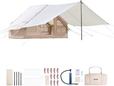 VEVOR Aufblasbares Campingzelt für 3–5 Personen, 4-Jahreszeiten-Glamping-Zelt aus 300D Oxford mit Baldachin, Ofenanschluss, 2 Türen und 2 Netzfenstern, B/T/H: 3 x 2 x 2 m - Bild 1