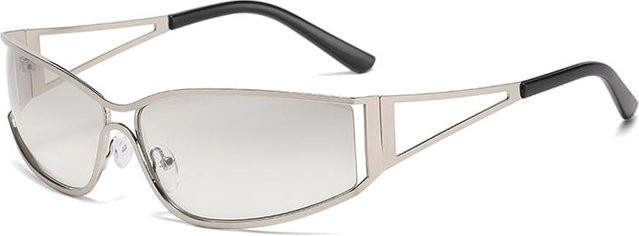Y2K Sonnenbrille, Metall, Vollrand, rechteckig, Silber, Weiß, Damen - Bild 1