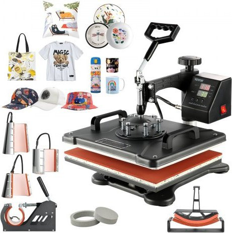 VEVOR 8 in 1 Transferpresse Heißpresse Maschine für T-Shirts, Tassen und Hüte mit digitalem LED-Display, Farbe: Schwarz - Bild 1