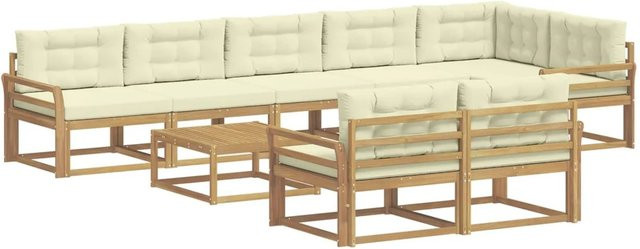 vidaXL Outdoor-Sofagarnitur aus Akazienholz in L-Form, 9-teiliges Set in Weiß und Beige mit Polsterkissen, B/T/H: 79 x 79 x 37 cm - Bild 1