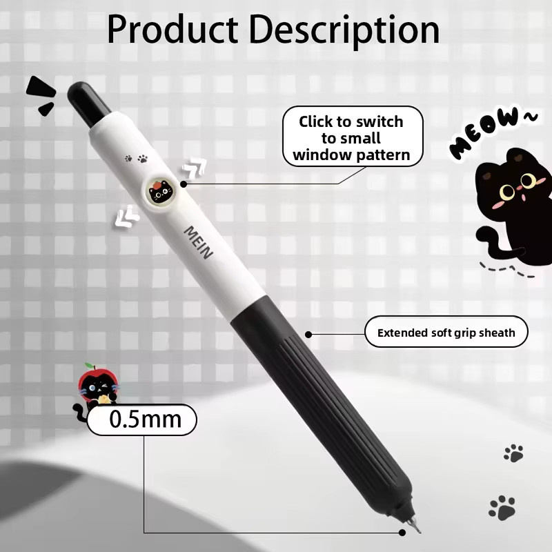 4 Stück Kawaii-Katzenstifte mit Pfoten-Design, 0,5 mm Spitze, schnell trocknende schwarze Tinte, ideal für Schule und Journaling - Bild 2