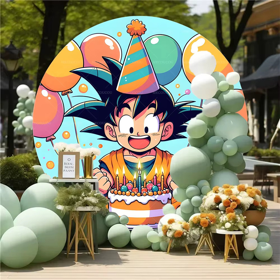 Personalisierter Dragon Ball Goku Party-Hintergrund von Bandai, Super Saiyajin Dekoration für Kindergeburtstage und Babypartys, rund, mehrfarbig - Bild 3