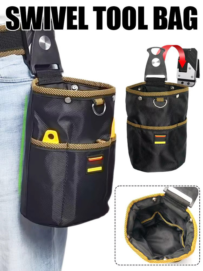 Drehbare Werkzeugtasche 1680D mit Schnellaufhängung für Holzbearbeitung und Elektriker, Schwarz, B/T/H: 21,5 x 15,0 x 10,0 cm - Bild 7