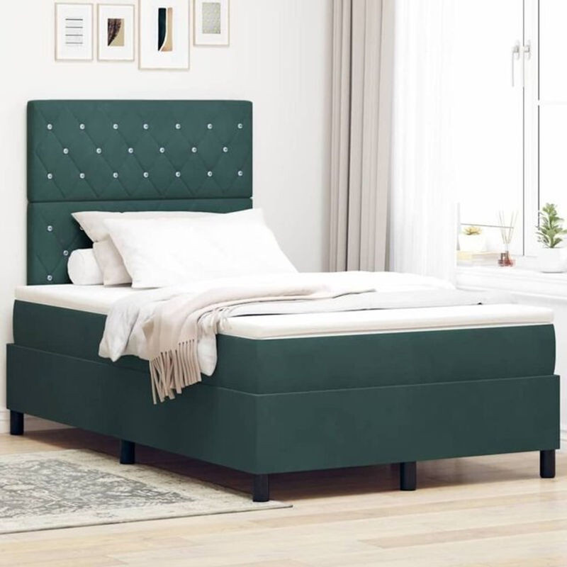 Modernes Boxspringbett mit Matratze von vidaXL aus Samt und Kiefer in Grün, B/T/H: 120 x 200 x 128 cm - Bild 1