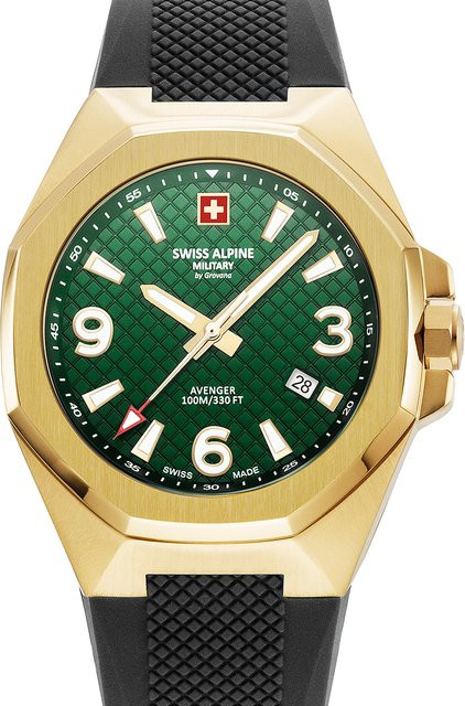 Swiss Alpine Military Herrenuhr, Quarz, Edelstahl, 42 mm, Silikon, Grün, 10 ATM - Bild 1