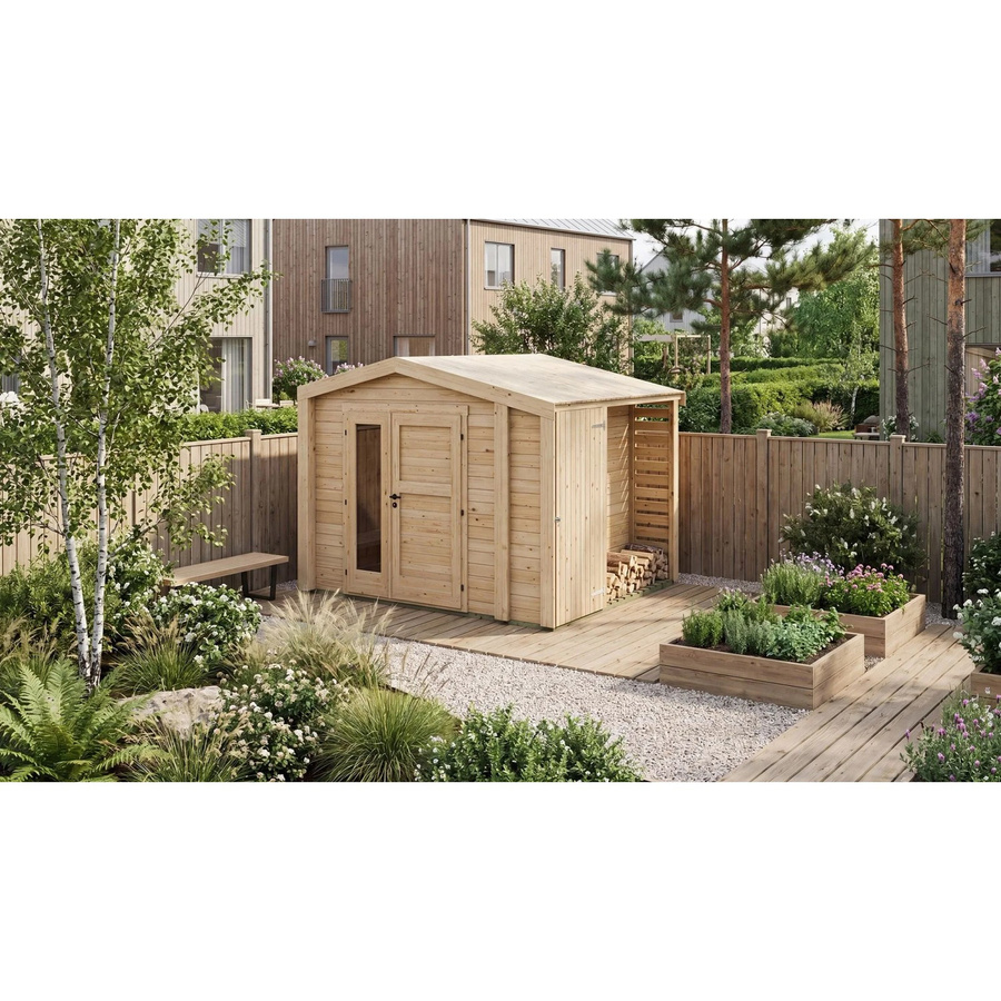 Weka Holz-Gartenhaus Killarney mit Satteldach in Natur Braun, B/T: 361 x 313 cm - Bild 2