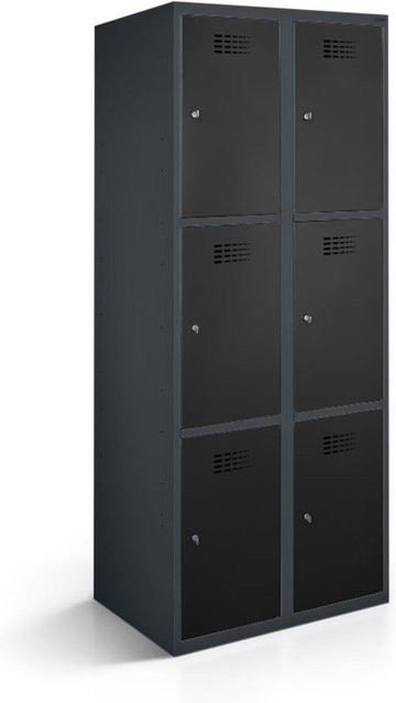 rotstahl Fächerschrank mit 6 Fächern in Anthrazitgrau und Schwarz, B/T/H: 60 x 50 x 180 cm - Bild 1