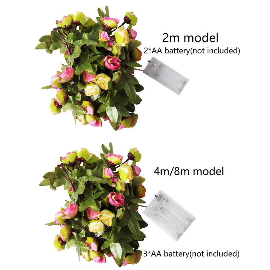 KIKIELF LED-Rosen-Lichterkette in Warmweiß mit grünen Akzenten, batteriebetrieben, ideal für Garten, Party und Hochzeit - Bild 3