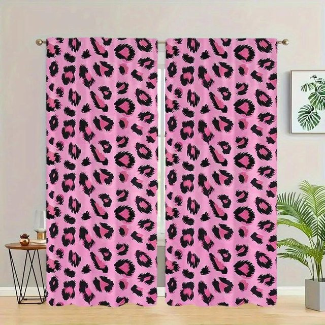 Tonnika Chen Gardinen im Leopardenmuster in Rosa aus Polyester, 2er-Set, B: 150 cm, H: 200 cm - Bild 1