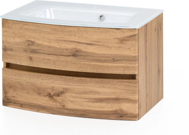 Held Möbel Waschtisch Salerno in Wotaneiche mit weißem Glasbecken, Breite: 80 cm - Bild 1
