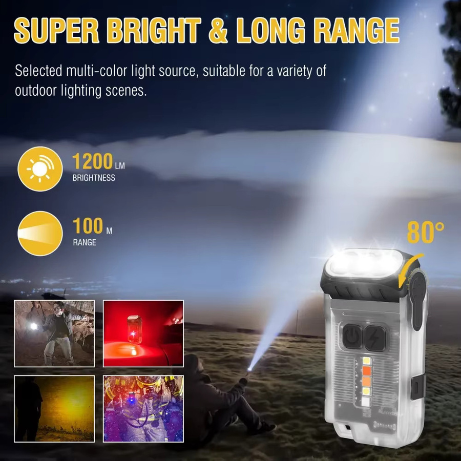 BORUiT V15 LED-Schlüsselanhänger EDC-Taschenlampe mit 1200 Lumen, wiederaufladbare Arbeitsleuchte mit Magnet und Typ-C-Anschluss, wasserdichte Camping-Taschenlampe - Bild 2