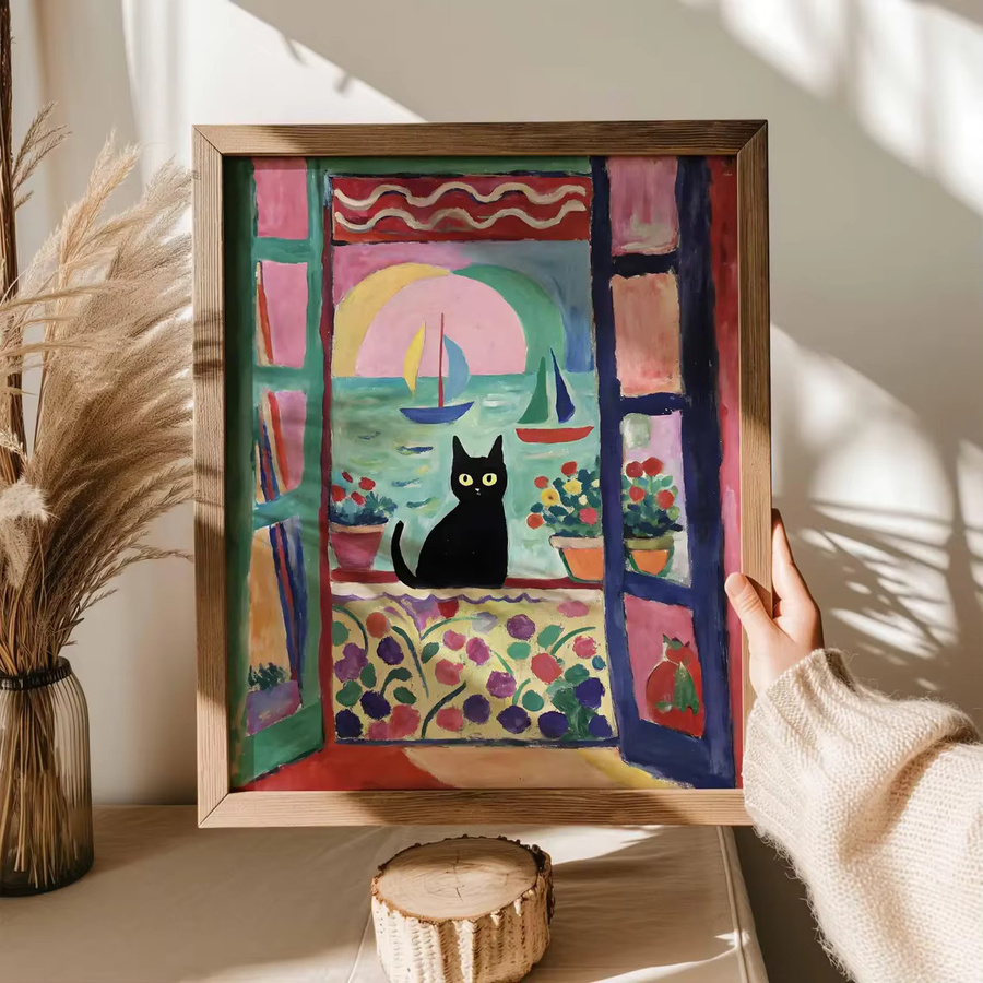 Henri Matisse Cat Print Modernes Poster mit Katzenmotiv und floralen Elementen in Mehrfarbig auf Papier - Bild 5