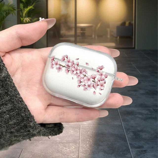 Transparente Schutzhülle mit Kirschblütenmuster für AirPods 1, 2, 3, Pro 1, Pro 2 und Pro 3 von mart172, stoßfest - Bild 1
