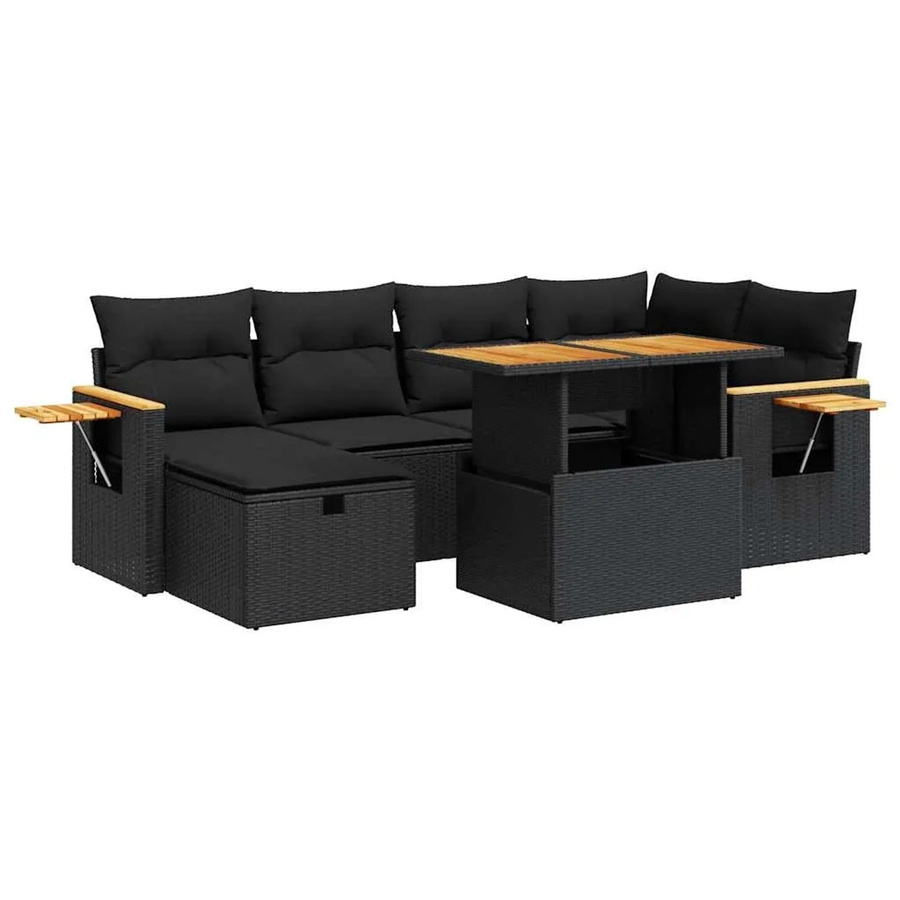 vidaXL 8-teilige Garten-Sofagarnitur in L-Form aus schwarzem Poly-Rattan mit Kissen und pulverbeschichtetem Stahlgestell - Bild 2