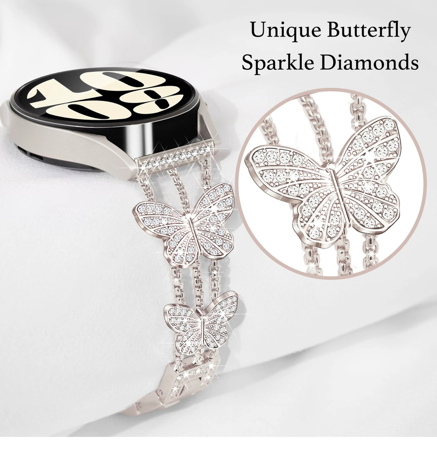 JBAILI Uhrenarmband Edelstahl, Diamant, Zirkonia, Butterfly - Bild 1