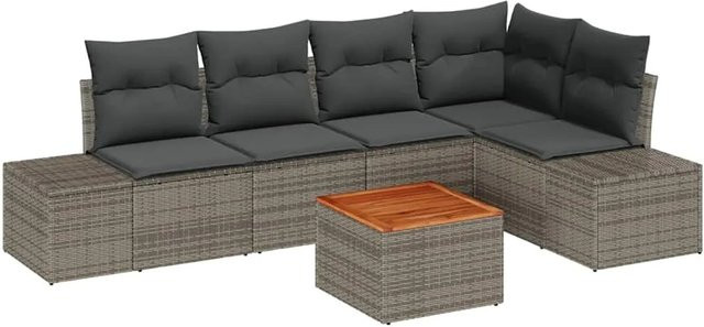 vidaXL Garten-Sofa-Set 6-teilig aus Polyrattan in Grau mit Polsterung und Stauraum - Bild 1