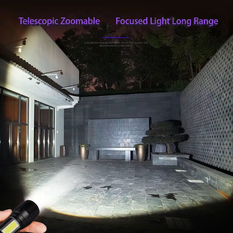 ESMARTER LED-Taschenlampe mit Zoom und 3 Beleuchtungsmodi, wiederaufladbare Mini-Taschenlampe und Laterne in Schwarz - Bild 3