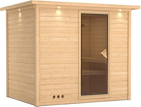 Karibu Sauna Paldiski für 4 Personen aus Fichte in Beige ohne Ofen B: 264 cm, T: 212 cm, H: 198 cm - Bild 1