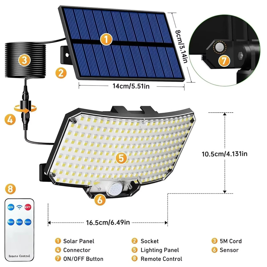 Heinast Solarleuchte mit 234 LEDs und Bewegungssensor, moderne Außen-Solarlampe in Schwarz für Garten und Wand, kühles Weiß - Bild 3