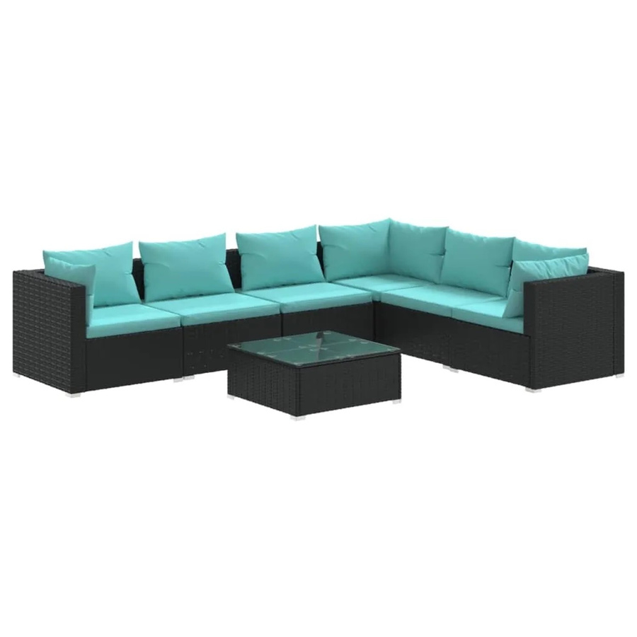 vidaXL 7-tlg. Garten-Lounge-Set in L-Form aus Poly Rattan mit Kissen in Schwarz - Bild 2