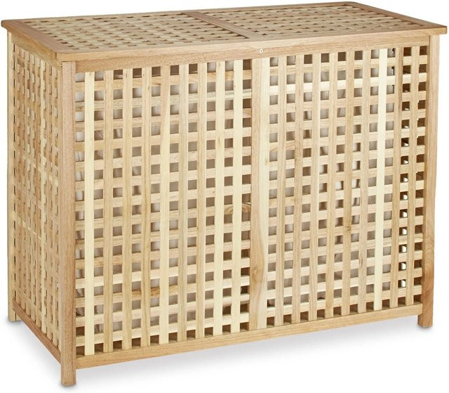 Relaxdays Wäschesammler aus Walnussholz in Braun, klappbar mit 2 Wäschesäcken, B/T/H: 68,1 x 46,1 x 87,9 cm - Bild 1