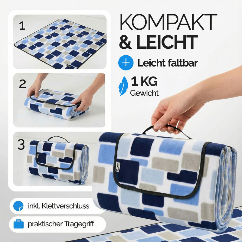 Picknickdecke mit quadratischem Muster in Blau, 2 x 2 m - Bild 5
