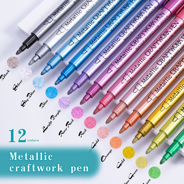 Kolorowys Metallic Marker Stifte Set mit 12 Farben für Felsmalerei, Scrapbooking und DIY-Handwerk - Bild 1