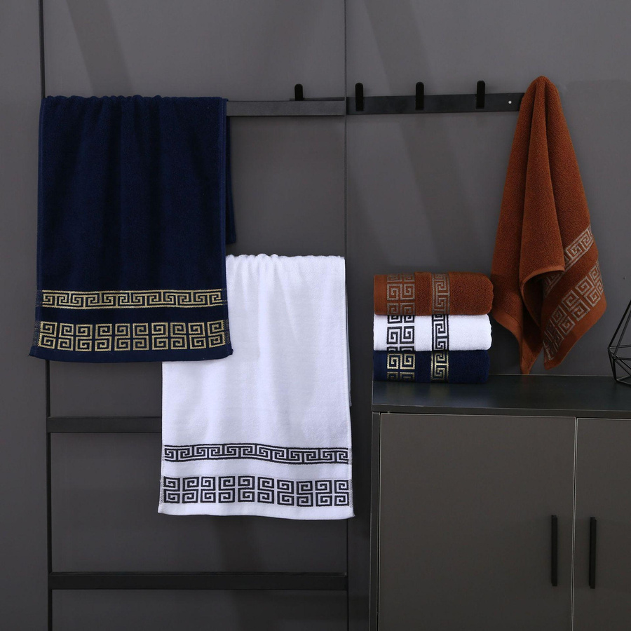 Weißes Baumwollhandtuch mit geometrischer Bestickung, B/H: 35 x 75 cm - Bild 4