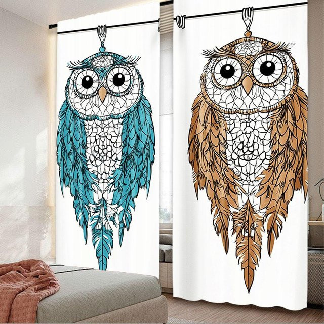 Set aus 2 Eulen-Vorhängen im Traumfänger-Stil von Tonnika Chen, Multicolor, B: 100 cm, H: 70 cm - Bild 1