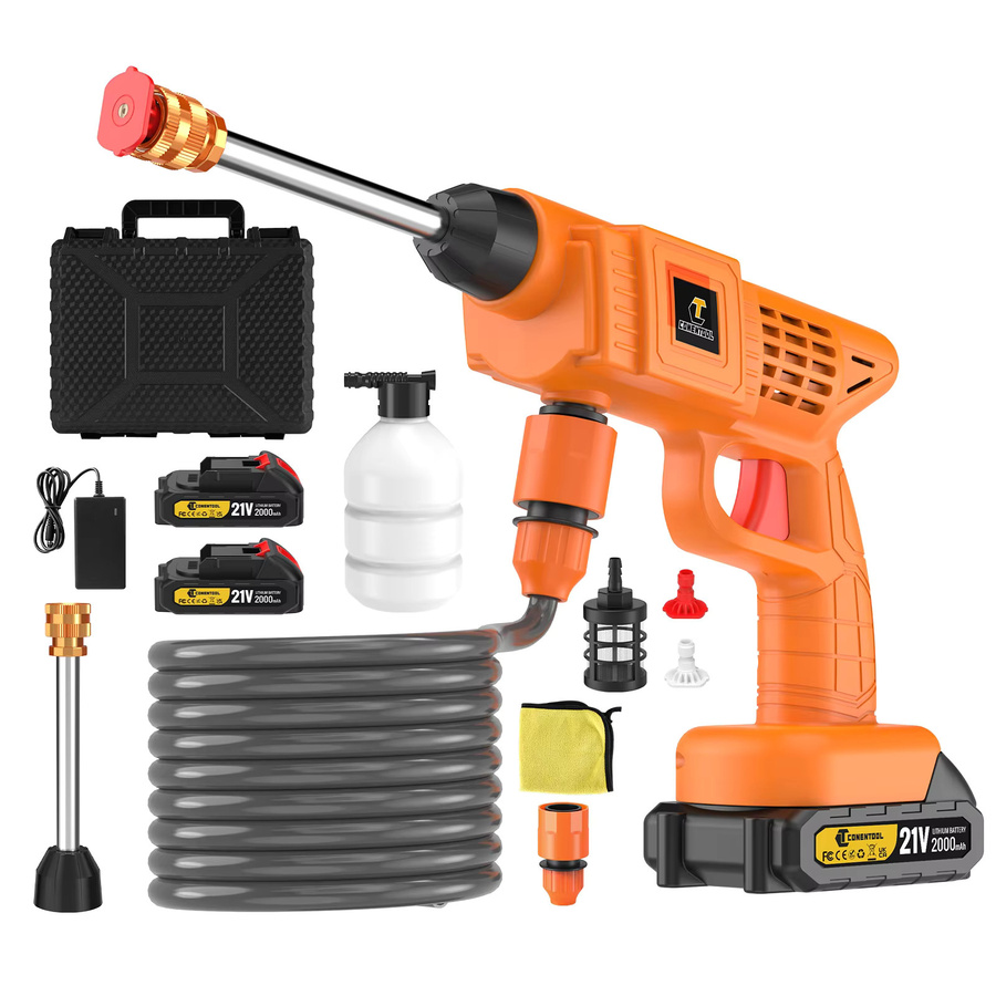 CONENTOOL Kabelloser Hochdruckreiniger mit 40 Bar Druck, 21V Akku, Sprühpistole und 5m Wasserschlauch in Orange - Bild 6