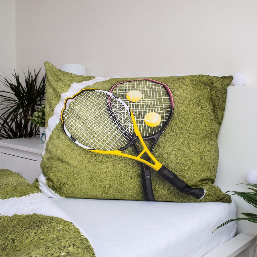 Sportliche Tennis Bettwäsche aus Baumwolle in Grün und Weiß mit Tennis-Motiv, Bettbezug B: 140 cm, H: 200 cm und Kissenbezug B: 70 cm, H: 90 cm - Bild 3