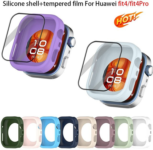 CAOWTAN Silikonhülle und gehärteter Film für Huawei Watch Fit 4/4Pro, Weiß - Bild 1