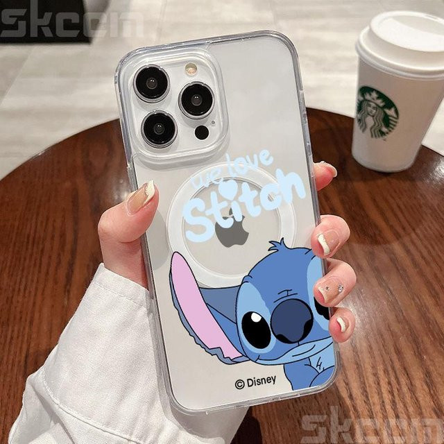 Disney Stitch und Angel transparente Handyhülle für iPhone kompatibel mit MagSafe und kabellosem Laden - Bild 1
