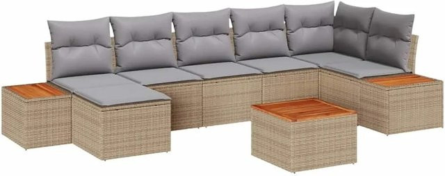 vidaXL Gartensofa-Set aus Polyrattan in Beige und Grau mit 8 Kissen und Gartentisch - Bild 1
