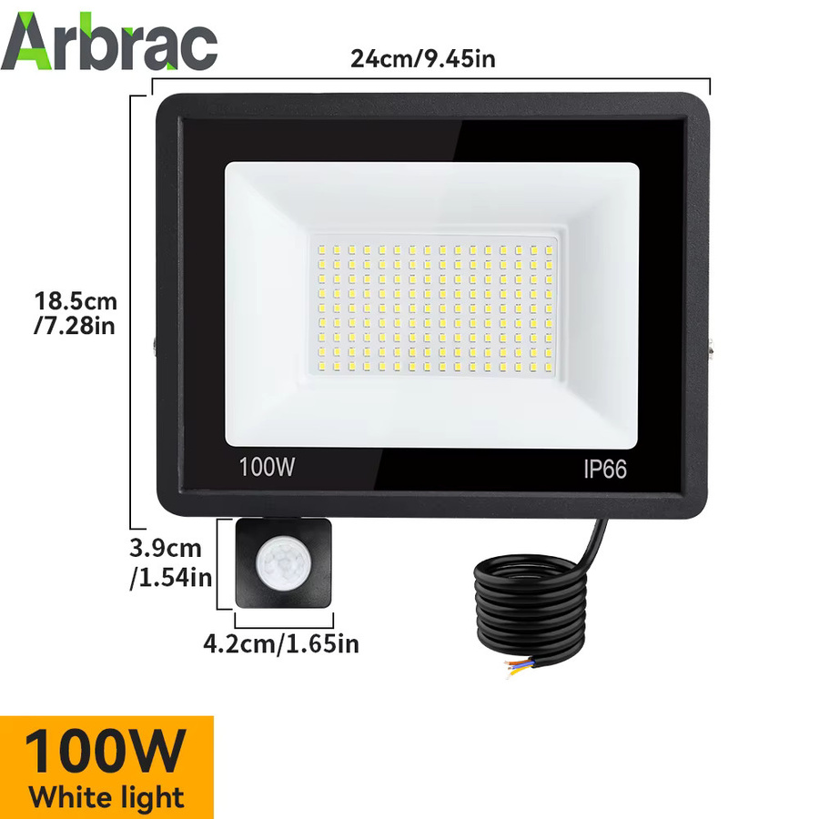Arbrac LED Flutlicht mit PIR-Bewegungssensor für den Außenbereich, IP66 wasserdichter Außenstrahler in Schwarz, Kaltweißes Licht, Aluminiumgehäuse - Bild 3